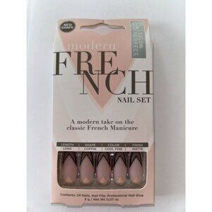 New Salon Perfect Artificial Long Coffin Pink Matte Modern French Press-On Nails